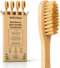 Boar Bristle & Bamboo Toothbrush (4 Pack) - Premium Boar Bristles - Biodegradable - Plastic & Nylon Free - Bamboo & Boar Bristle